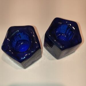 Vintage Nuline NJ Wheaton Cobalt Blue Candle Holders MCM (Set of 2)